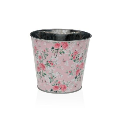 SMALL PINK METAL POT WITH FLOWERS