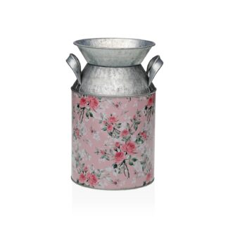PINK METAL VASE WITH FLOWERS