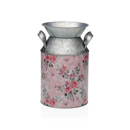 PINK METAL VASE WITH FLOWERS