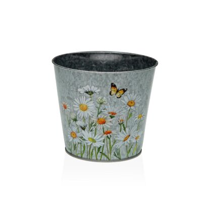 SMALL METAL POT WITH DAISIES