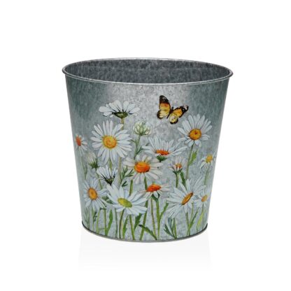 XL METAL POT WITH DAISIES