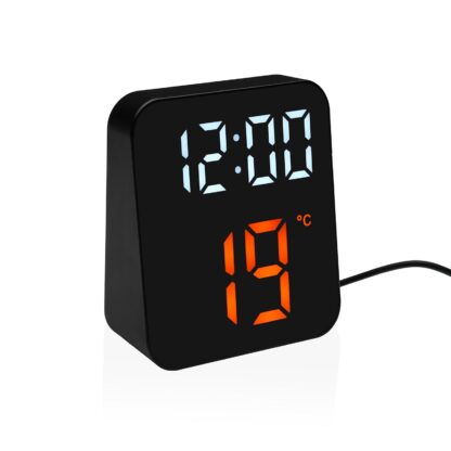 BLACK DIGITAL ALARM CLOCK WHITE ORANGE LIGHT