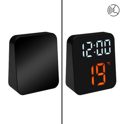 BLACK DIGITAL ALARM CLOCK WHITE ORANGE LIGHT - Image 2