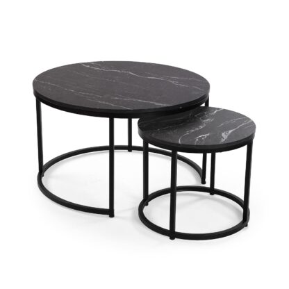 SET OF 2 MARBLE-EFFECT TABLES AUREA