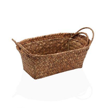 SET OF 2 ROUND BASKETS WITH HANDLES BROWN - Image 3