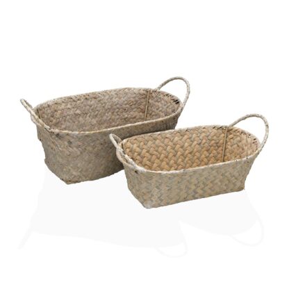 SET OF 2 ROUND BASKETS WITH HANDLES GREY