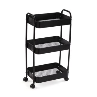 BLACK METAL TROLLEY 3 SHELVES