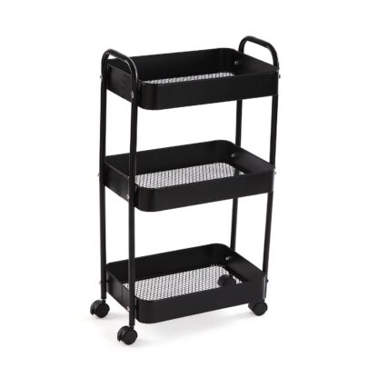 BLACK METAL TROLLEY 3 SHELVES