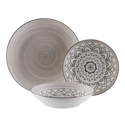 VAJILLA 18 PIEZAS MOSAICO GRIS