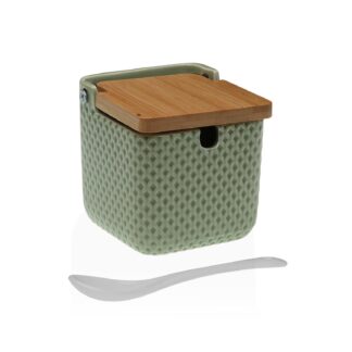 GREEN HONEYCOMB SUGAR BOWL