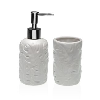 2 PCS BATHROOM SET WHITE LEAVES