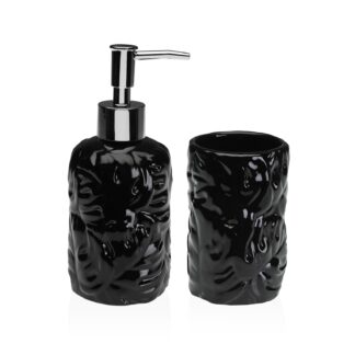 2 PCS BATHROOM SET BLACK LEAVES