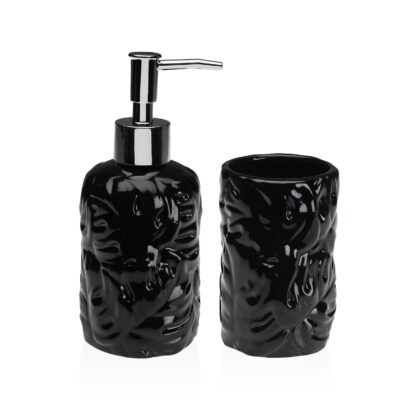2 PCS BATHROOM SET BLACK LEAVES