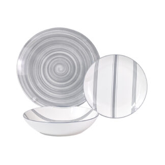 18-PIECE GREY VORTEX DINNERWARE