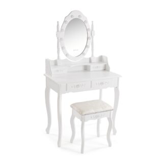 WHITE VANITY WITH STOOL & CHARM LED LIGHTS
