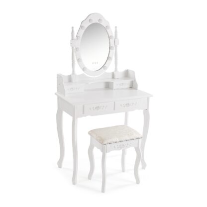 WHITE VANITY WITH STOOL & CHARM LED LIGHTS