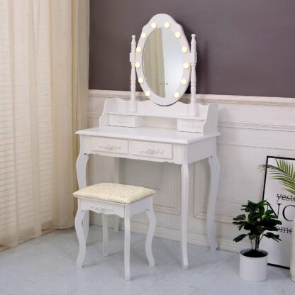 WHITE VANITY WITH STOOL & CHARM LED LIGHTS - Image 2