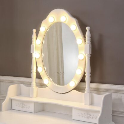 WHITE VANITY WITH STOOL & CHARM LED LIGHTS - Image 3
