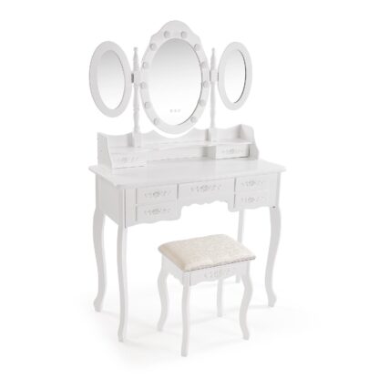 WHITE VANITY WITH STOOL & GLOW LED LIGHTS