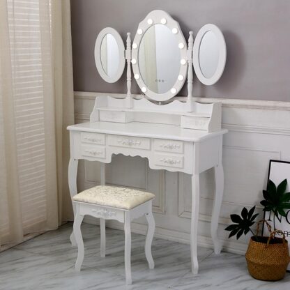 WHITE VANITY WITH STOOL & GLOW LED LIGHTS - Image 2