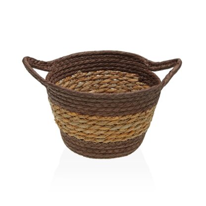 BROWN ROUND BASKET WITH HANDLES