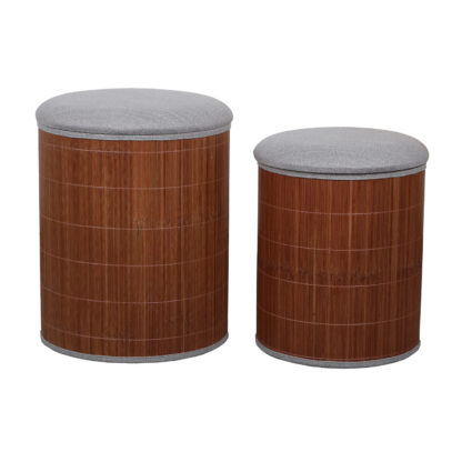 SET OF 2 GREY BAMBOO STORAGE POUFFES