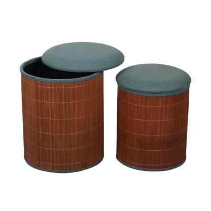 SET OF 2 GREEN BAMBOO STORAGE POUFFES - Image 2