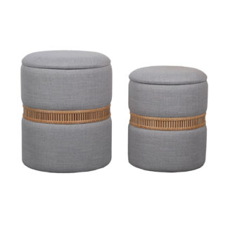SET OF 2 GREY BAMBOO RING STORAGE POUFFES