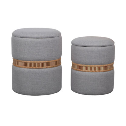 SET OF 2 GREY BAMBOO RING STORAGE POUFFES