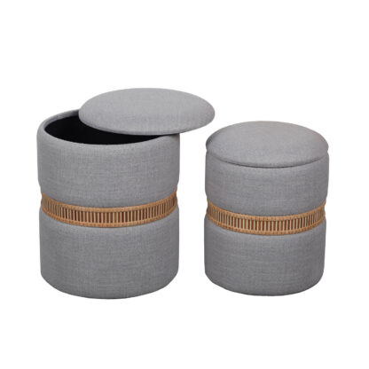 SET OF 2 GREY BAMBOO RING STORAGE POUFFES - Image 2