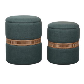 SET OF 2 GREEN BAMBOO RING STORAGE POUFFES
