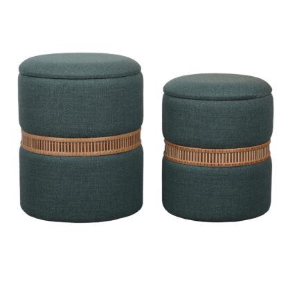 SET OF 2 GREEN BAMBOO RING STORAGE POUFFES