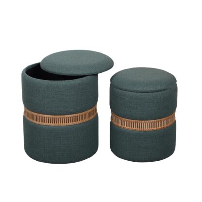 SET OF 2 GREEN BAMBOO RING STORAGE POUFFES - Image 2