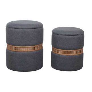 SET OF 2 DARK GREY BAMBOO RING STORAGE POUFFES