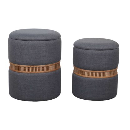 SET OF 2 DARK GREY BAMBOO RING STORAGE POUFFES