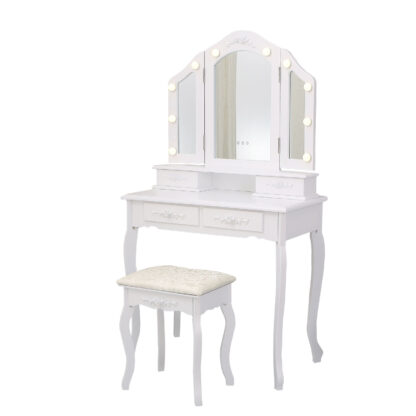 WHITE VANITY WITH STOOL & SPARKLE LED LIGHTS