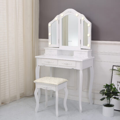 WHITE VANITY WITH STOOL & SPARKLE LED LIGHTS - Image 2