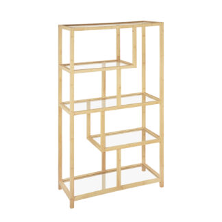 5-SHELF BAMBOO GLASS BOOKCASE