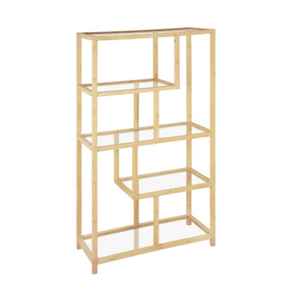 5-SHELF BAMBOO GLASS BOOKCASE