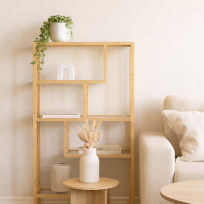 5-SHELF BAMBOO GLASS BOOKCASE - Image 2