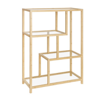 4-SHELF BAMBOO GLASS BOOKCASE