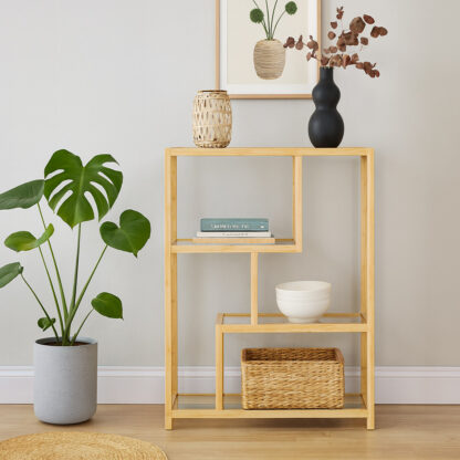 4-SHELF BAMBOO GLASS BOOKCASE - Image 2