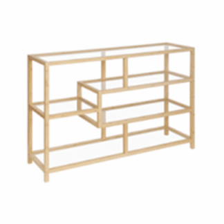 LOW 4-SHELF BAMBOO GLASS BOOKCASE