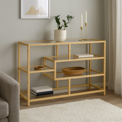 LOW 4-SHELF BAMBOO GLASS BOOKCASE - Image 2
