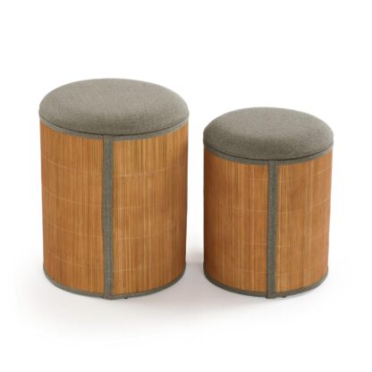 SET OF 2 GREY BAMBOO STORAGE POUFFES - Image 2