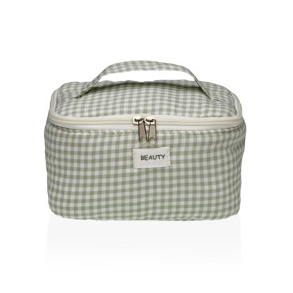 GREEN VICHY TOILETRY BAG WITH HANDLE
