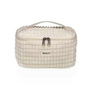 WHITE CORDUROY TOILETRY BAG WITH HANDLE
