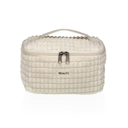 WHITE CORDUROY TOILETRY BAG WITH HANDLE