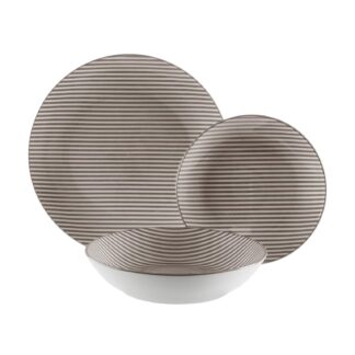 18-PIECE GREY STRIPED DINNER SET