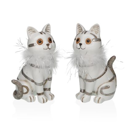 SET OF 2 WHITE CAT FIGURES 17CM